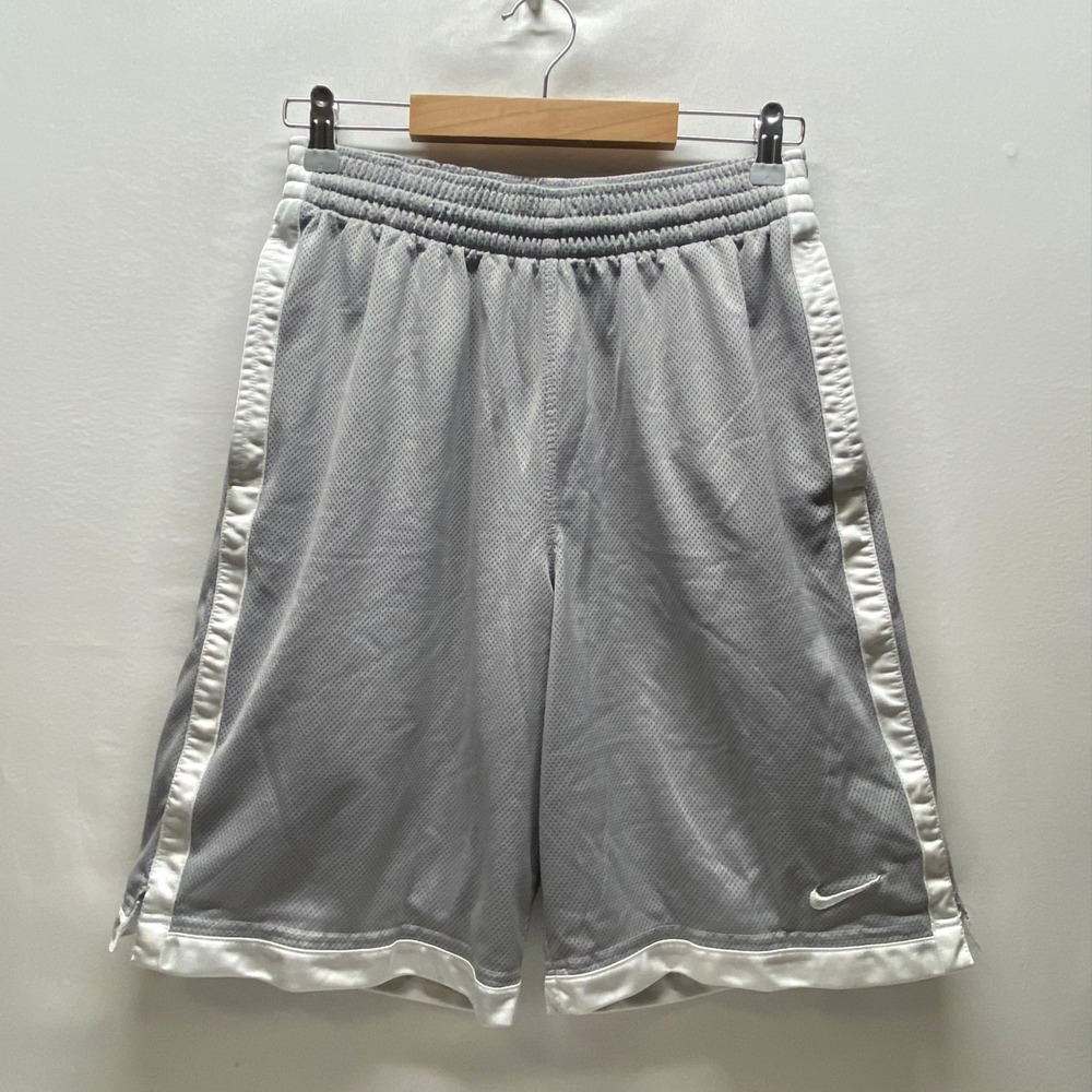 Nike Basketball‎ Shorts Men's Small Grey Mesh White 10" Inseam Activewear (Read)